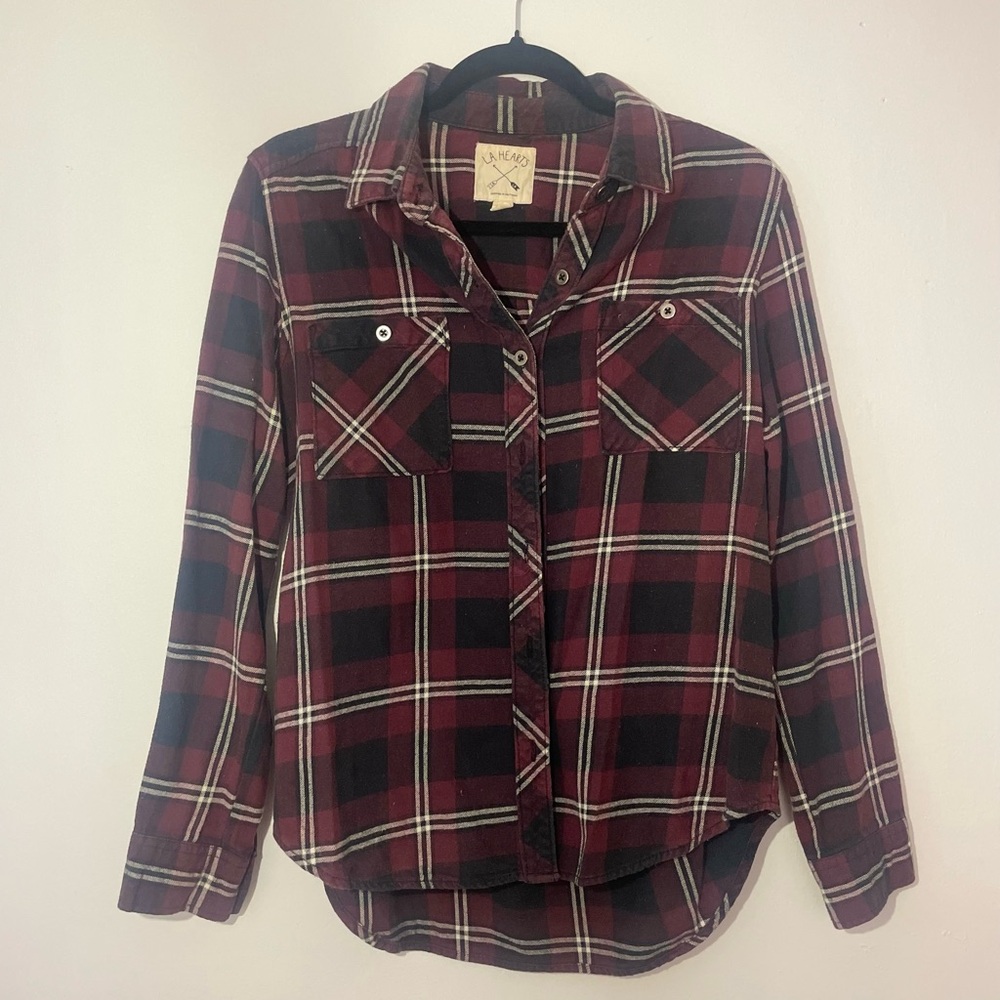 La Hearts Burgundy Plaid Button-Up Shirt
